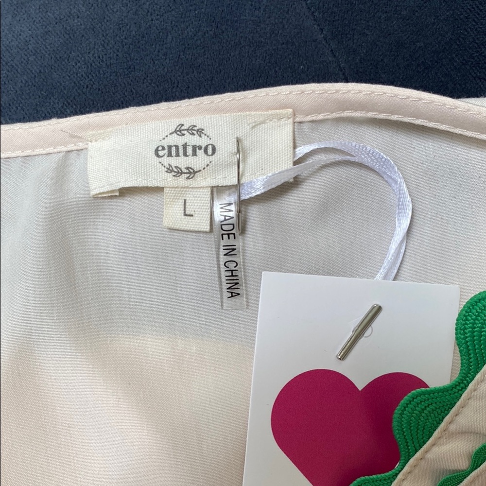 Entro Cream Midi Dress with Green Trim - Picture 2 of 5